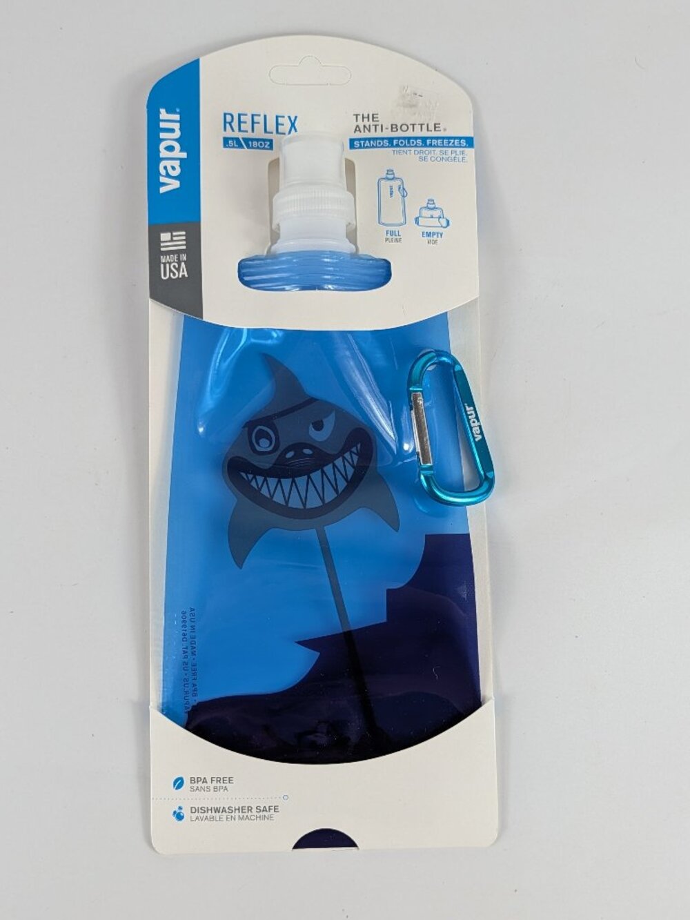 Vapur The Anti Bottle Collapsable Water Bottle Blue Shark 0.5L 18 Oz. BPA Free